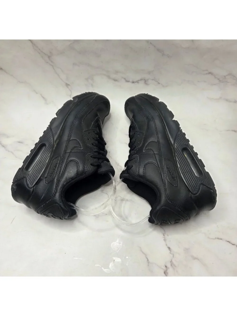 Nike Air Max 90 Triple Black GS Leather Shoes Sneakers CD6864-001 Youth 6.5